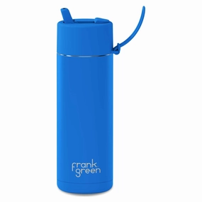 595ml 'Blue Lagoon' Stainless Steel Ceramic Reusable Flip Straw Lid Water Bottle