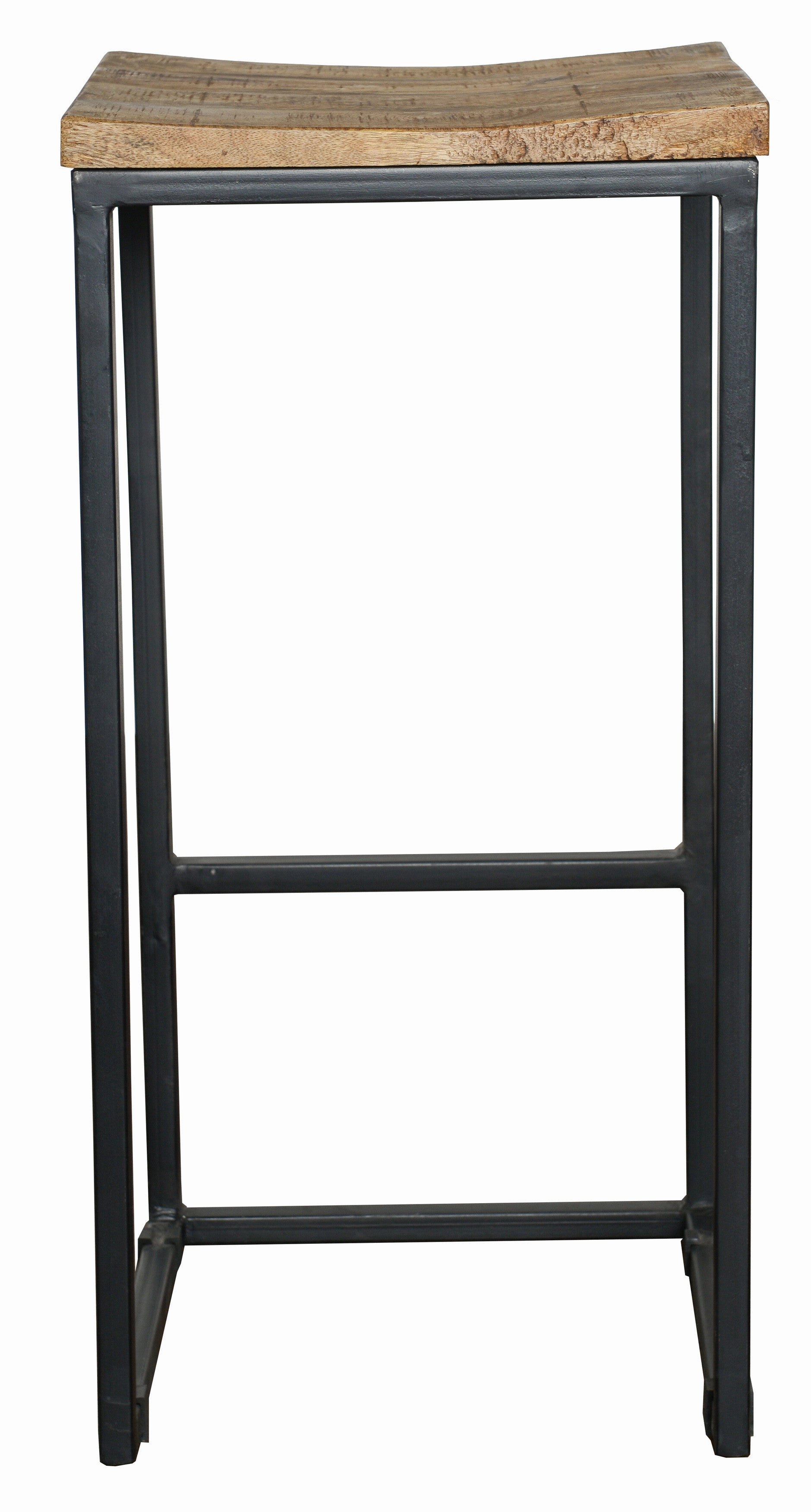 " Wood Brown And Black Iron Backless Counter Height Bar Chair
