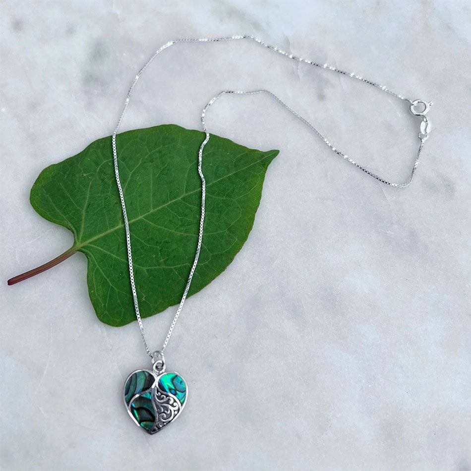Abalone Heart Necklace - Sterling Silver, Indonesia
