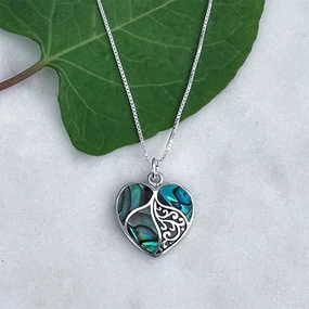 Abalone Heart Necklace - Sterling Silver, Indonesia
