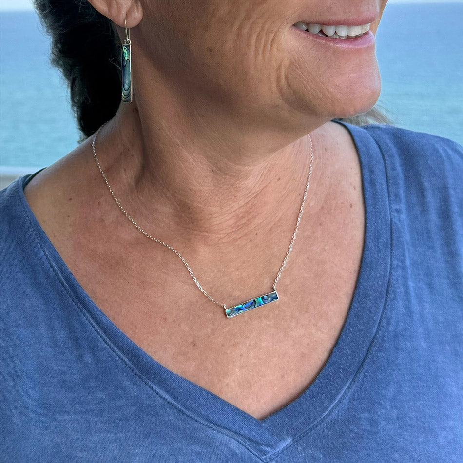 Abalone Horizontal Bar Necklace - Sterling Silver, Indonesia