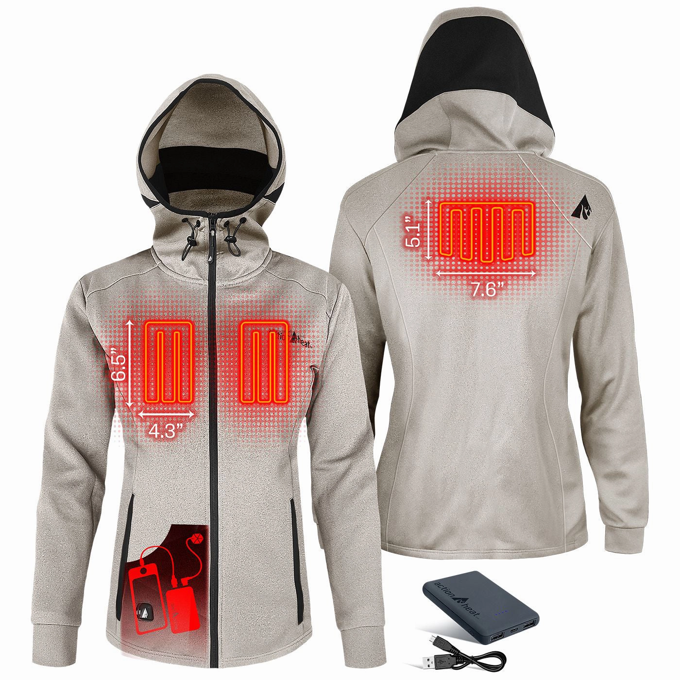 ActionHeat AH-SHDY-5V-W-W-XL Ladies 5V Battery Heated Slim-Fit Hoodie, XL Antarctica White