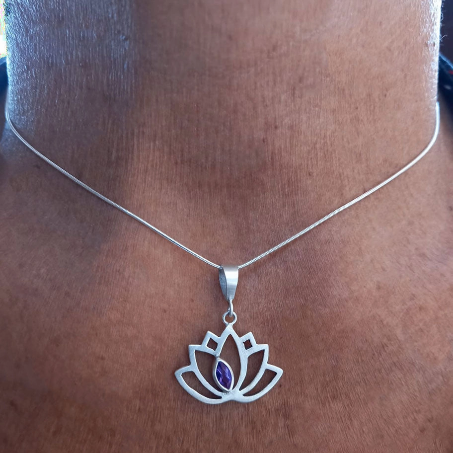 Amethyst Lotus Necklace - Sterling Silver, Indonesia