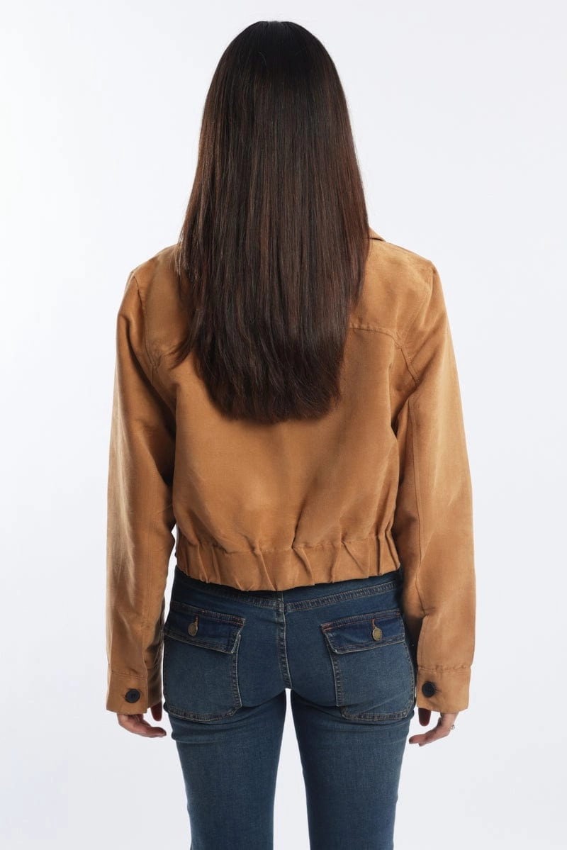 Beige Crop Jacket Suede