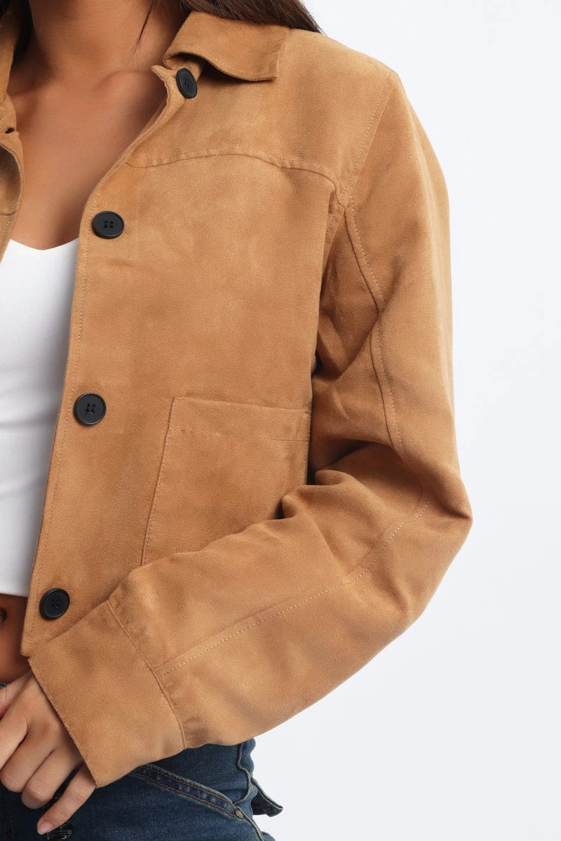 Beige Crop Jacket Suede