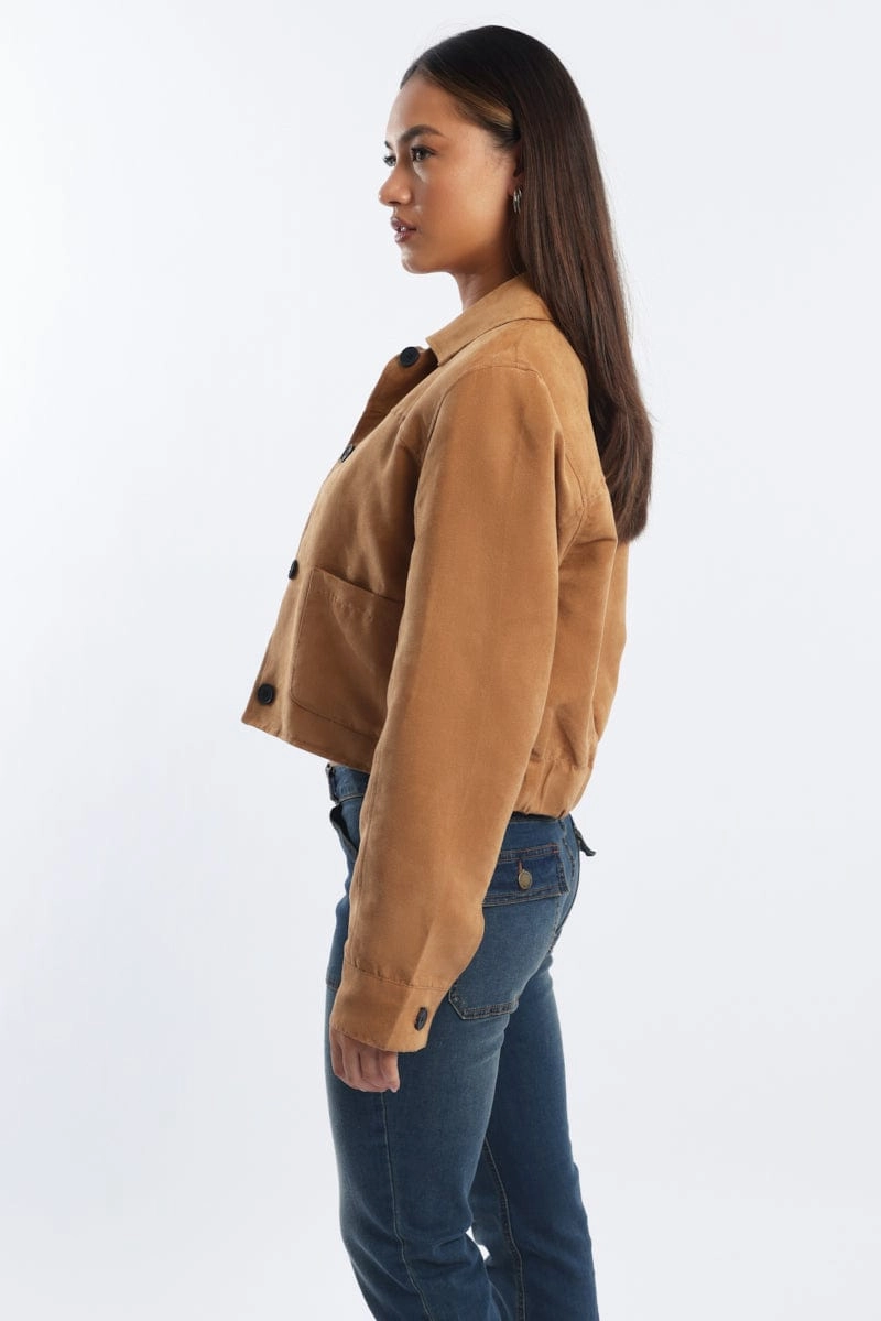 Beige Crop Jacket Suede