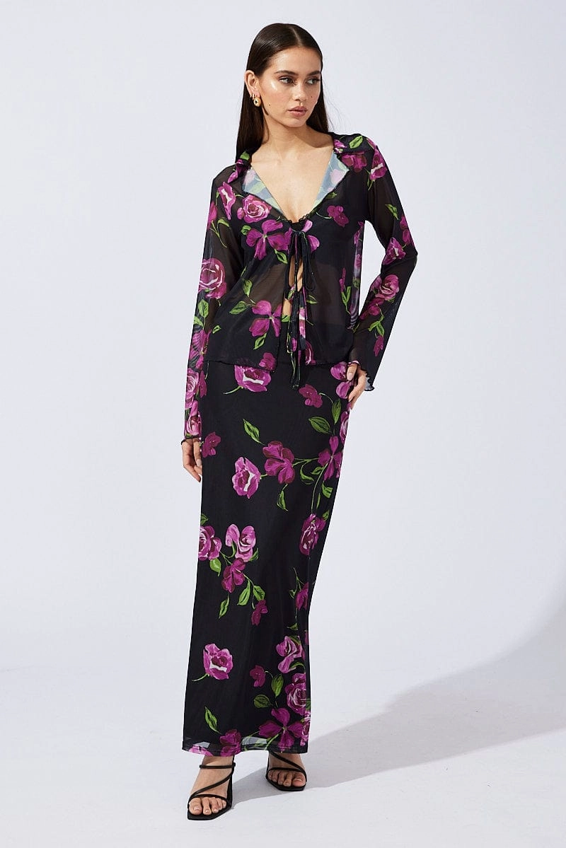 Black Floral Cardigan Long Sleeve