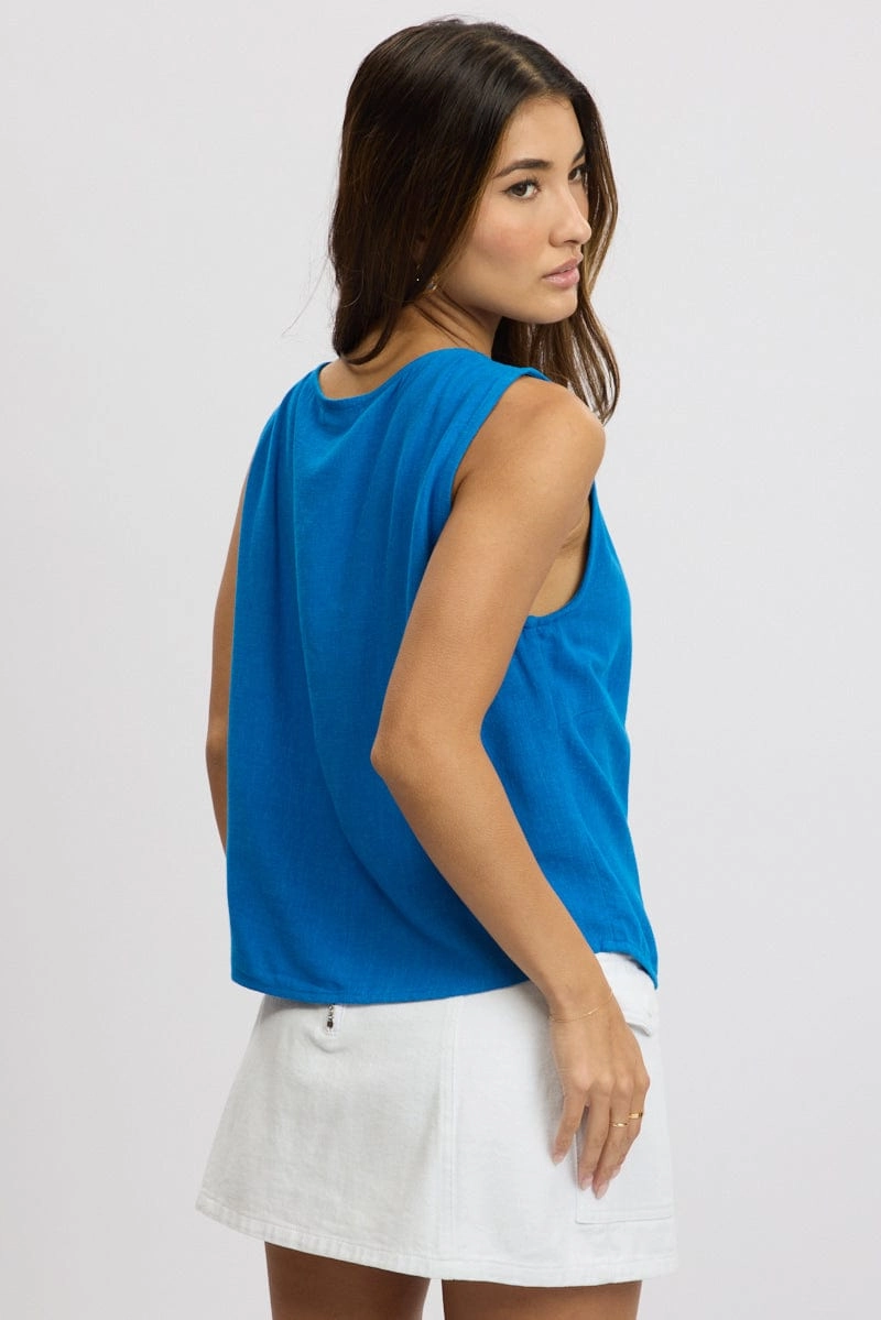 Blue Abstract Tie Up Top Linen