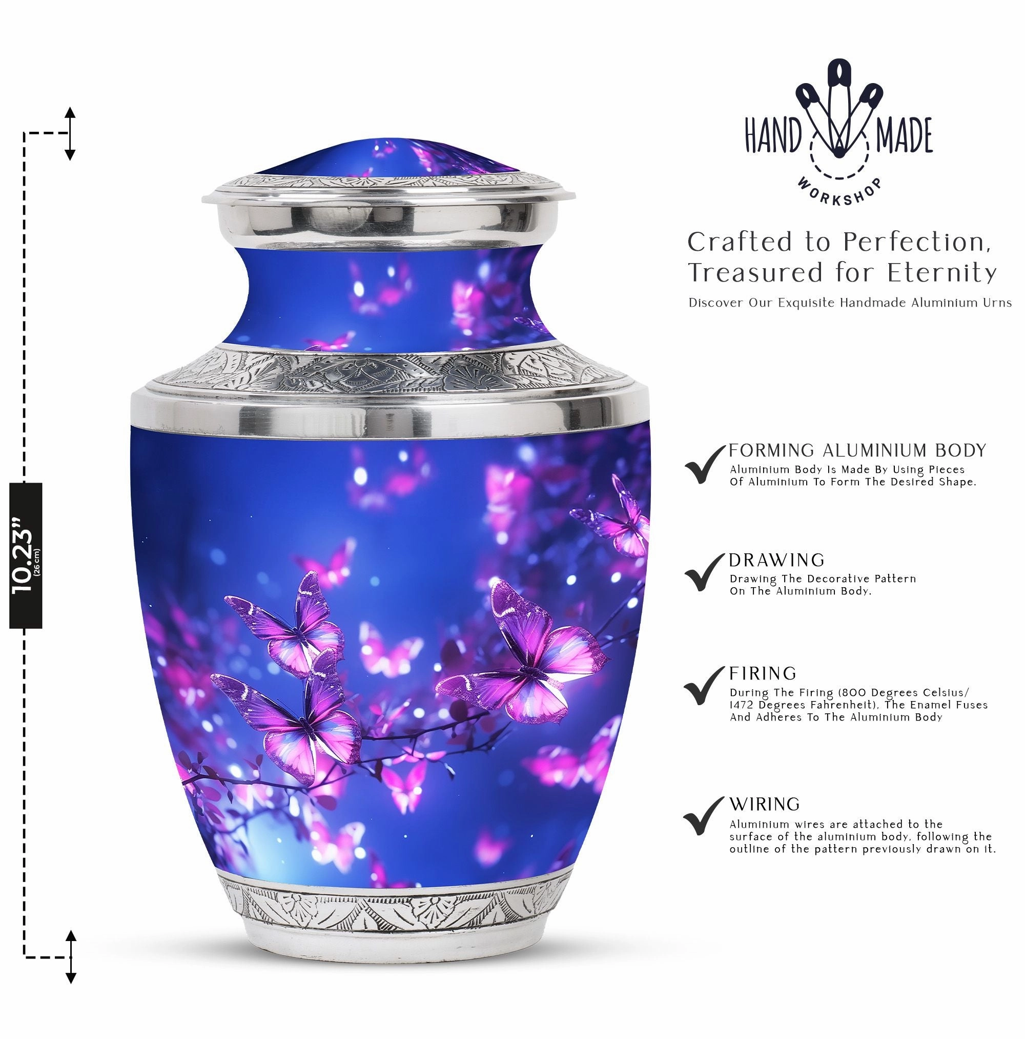 Blue Butterfly on Pink Large Cremation Burial Urn for Adult Ashes