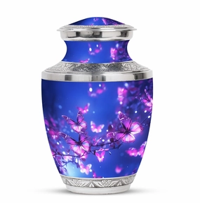 Blue Butterfly on Pink Large Cremation Burial Urn for Adult Ashes