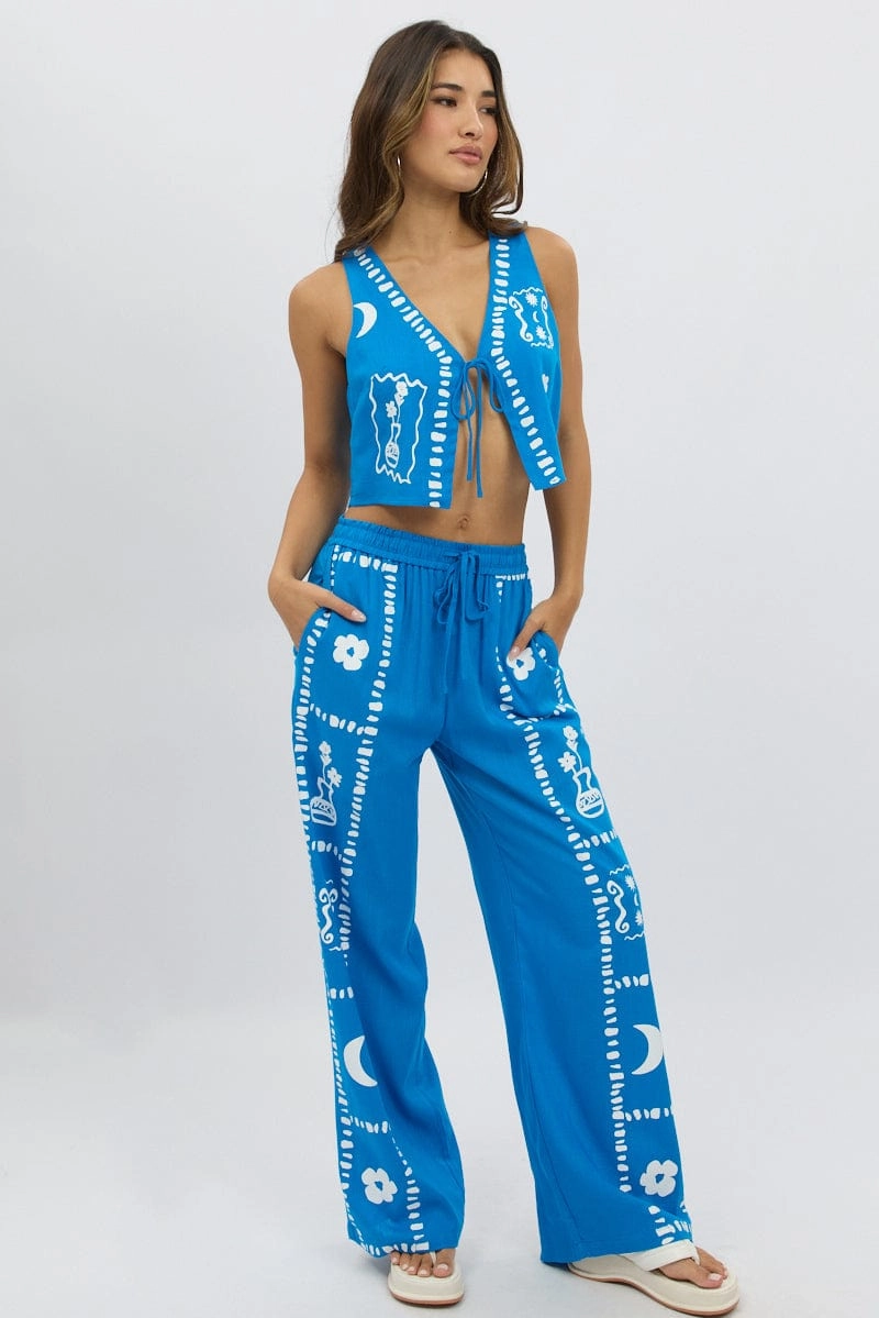 Blue Tie Up Front Top