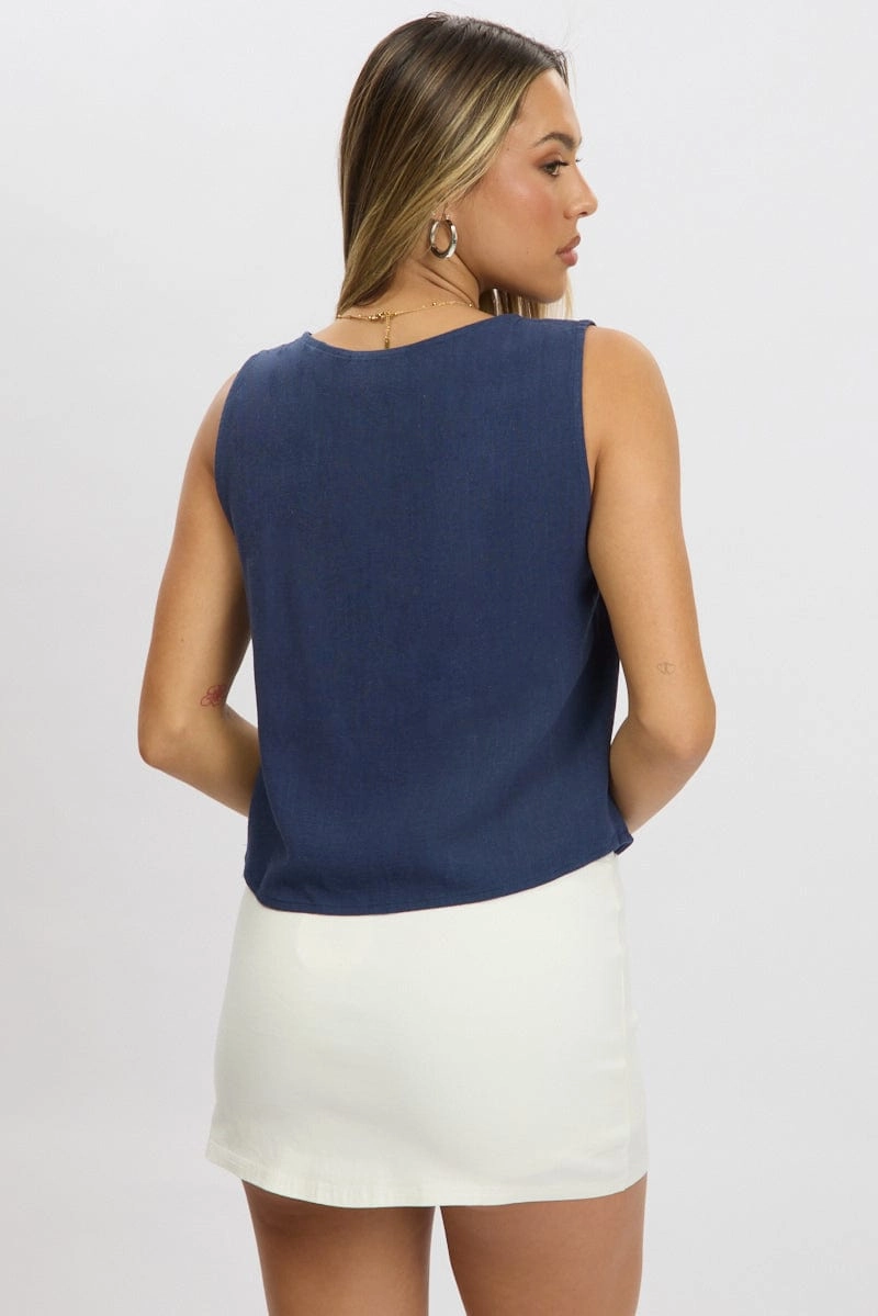 Blue Tie Up Top Linen