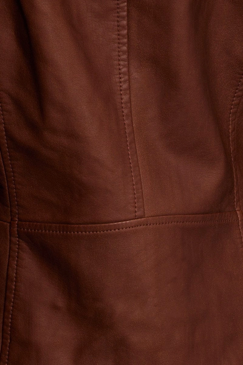 Brown Faux Leather Jacket Long Sleeve Hoodie