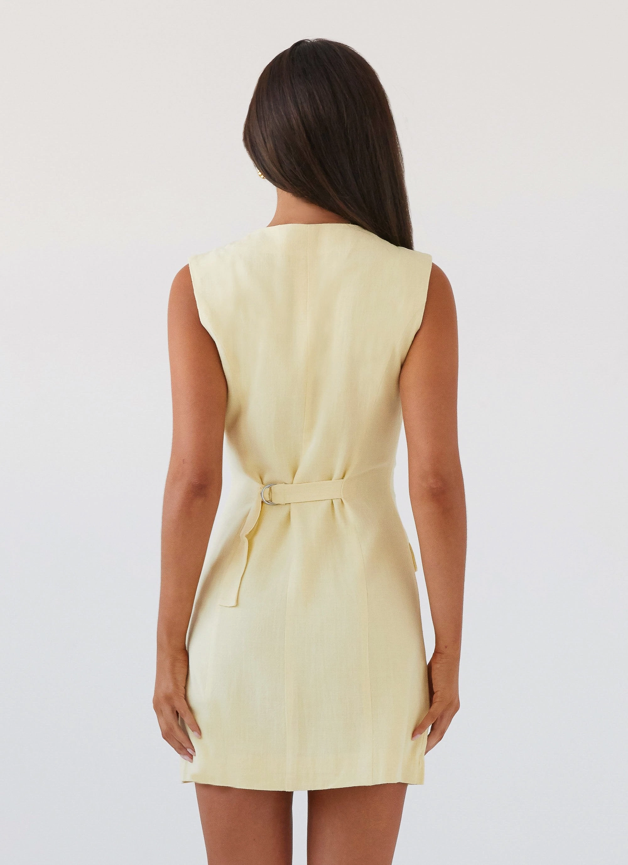 Castello Fiore Linen Mini Dress - Lemon