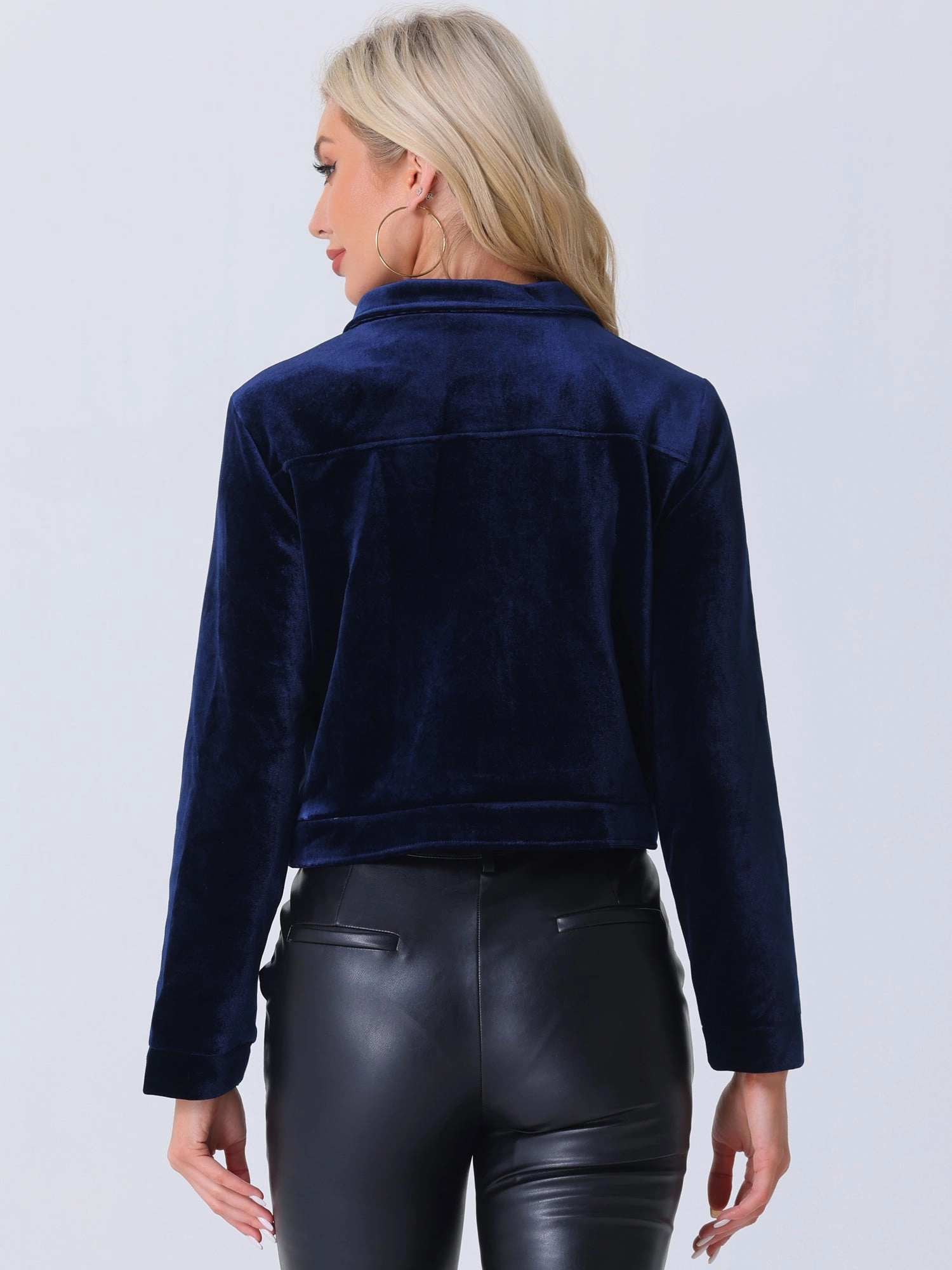 Collar Velvet Long Sleeve Zip Up Cropped Casual Jackets