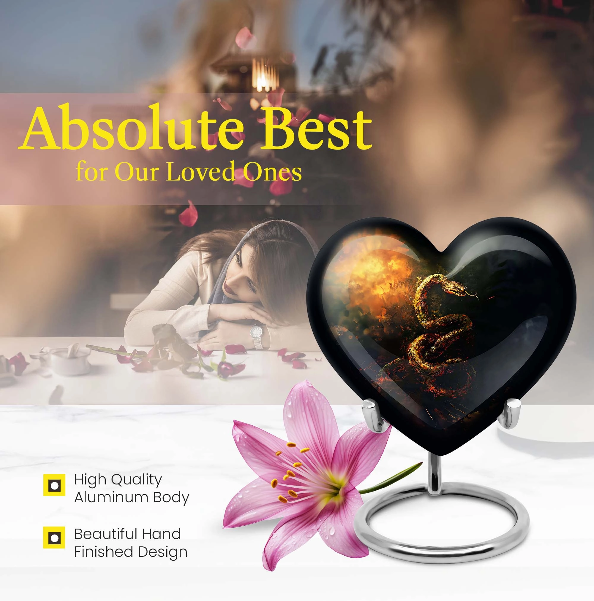 Commemorative Expanse Snake Urn, Reflective Memorial Urn