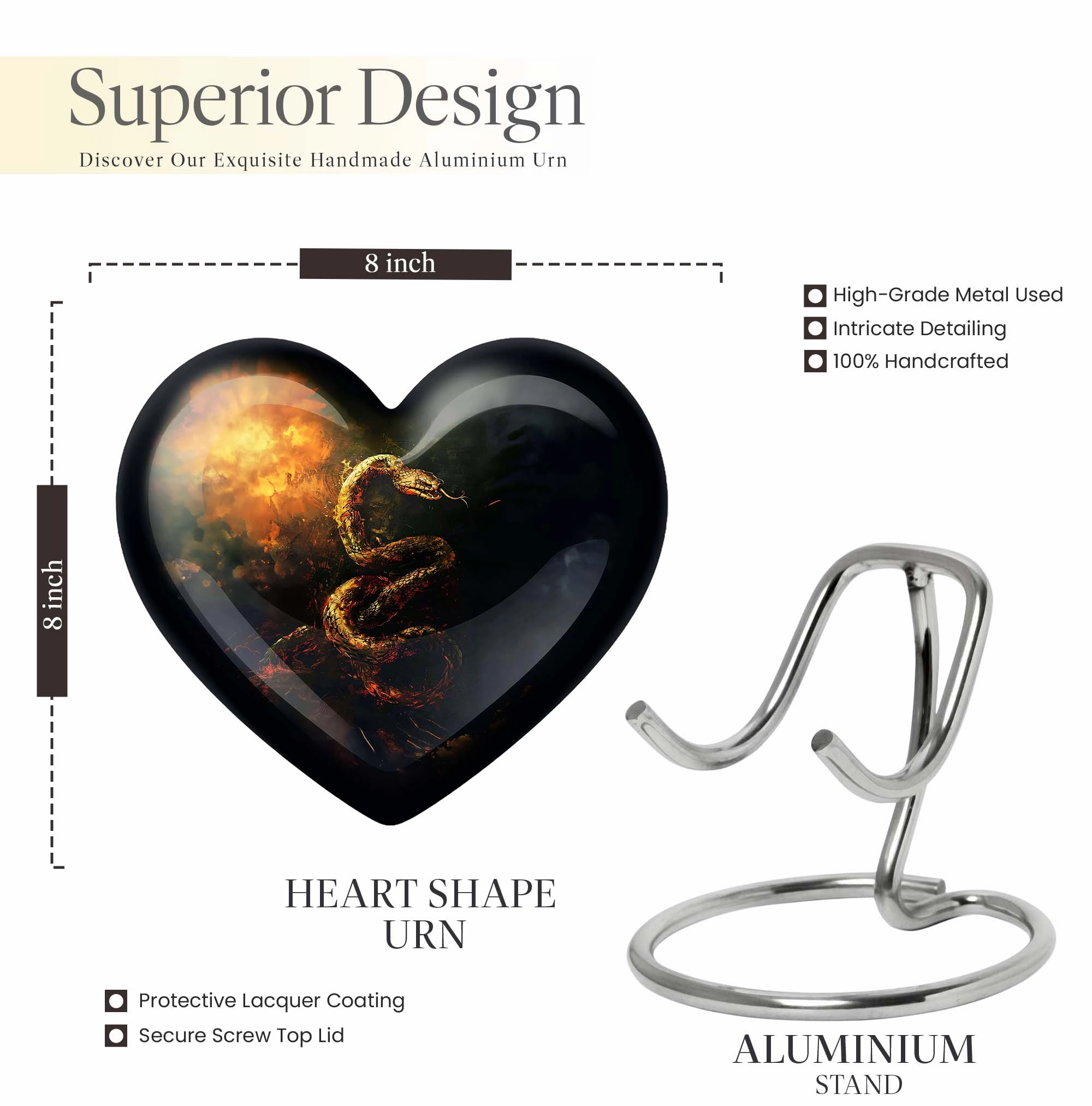 Commemorative Expanse Snake Urn, Reflective Memorial Urn