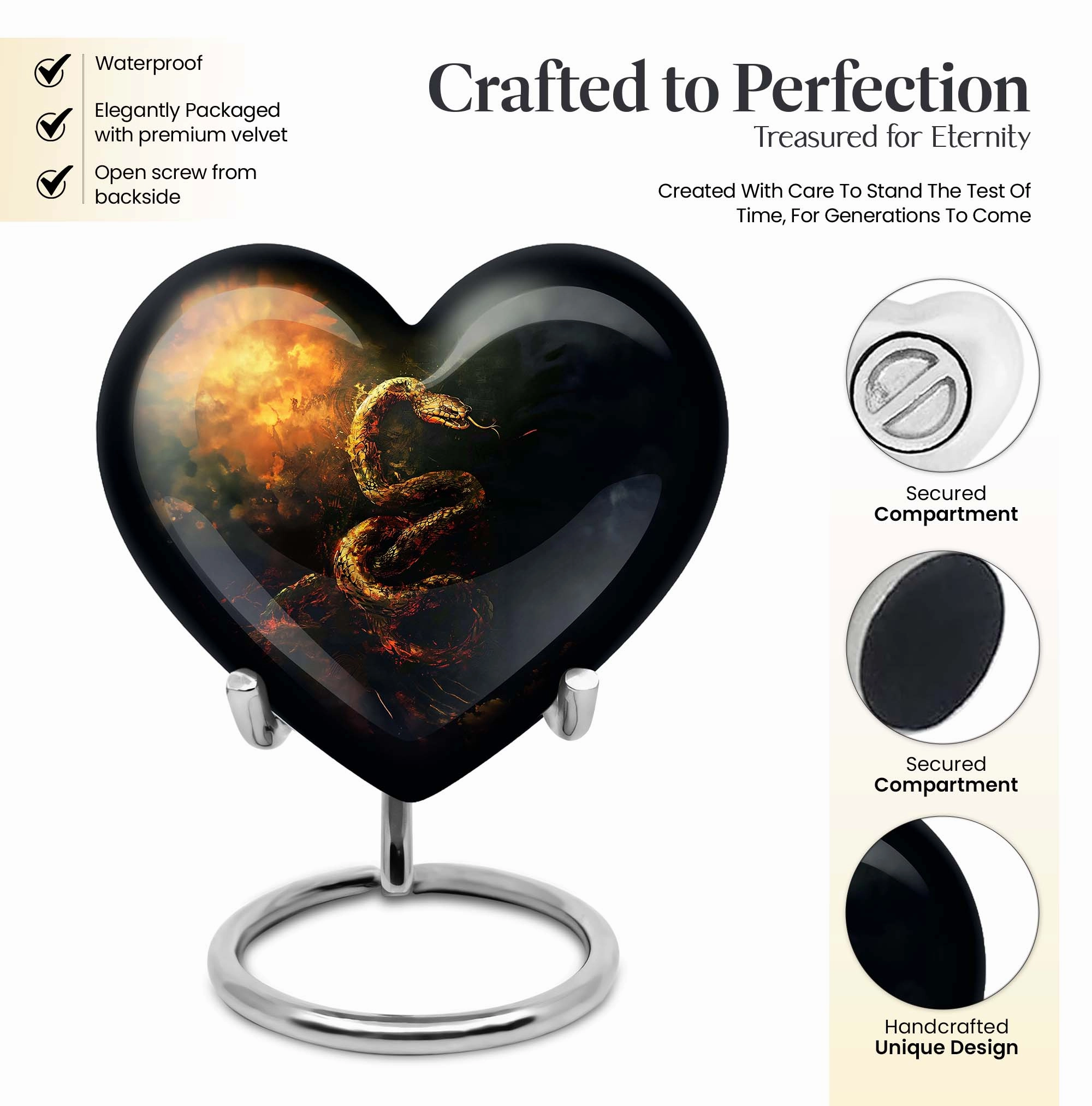 Commemorative Expanse Snake Urn, Reflective Memorial Urn