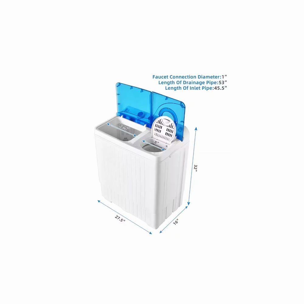 Costway FP10093US-BL 26 lbs 0.41 cu. ft. Portable Top Load Washer Semi-Automatic Twin Tub Washing Machine with Drain Pump, White