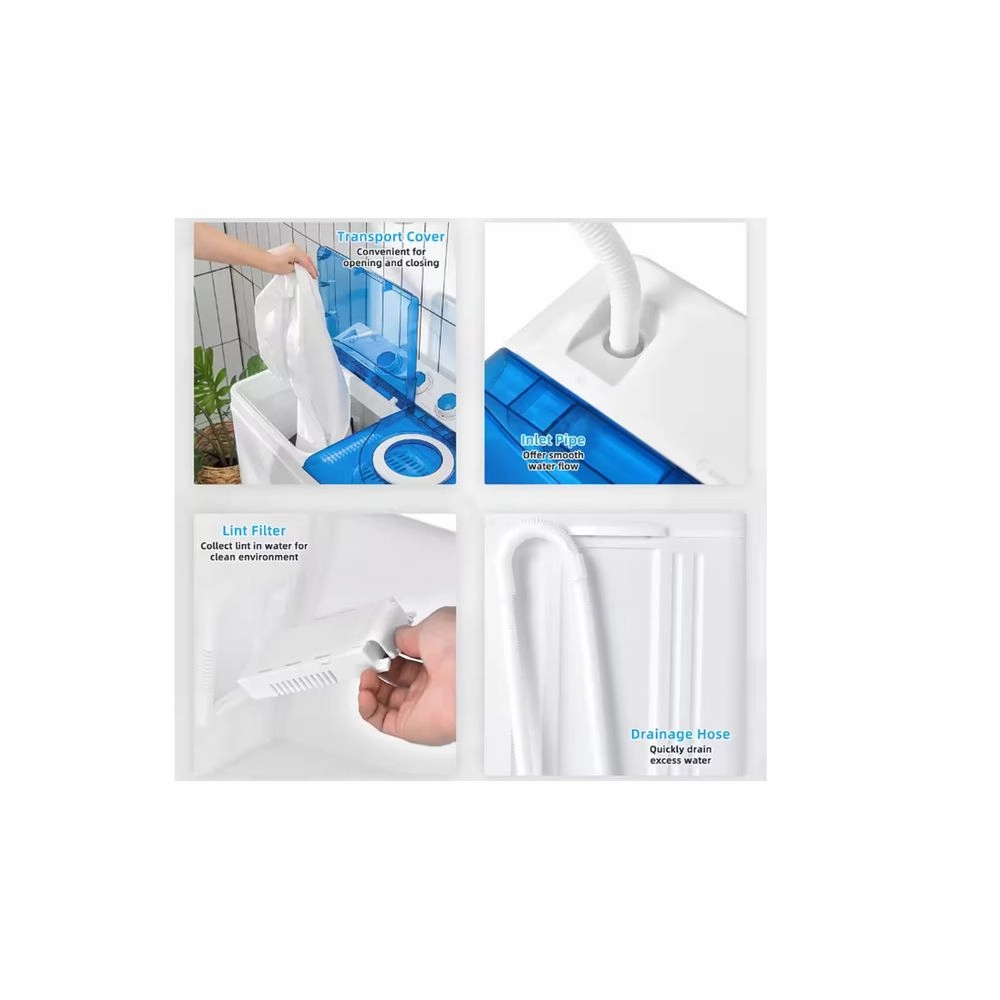 Costway FP10093US-BL 26 lbs 0.41 cu. ft. Portable Top Load Washer Semi-Automatic Twin Tub Washing Machine with Drain Pump, White