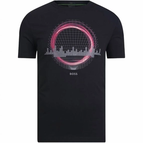 Crew Neck Short Sleeves Graphic Print Tee In Black