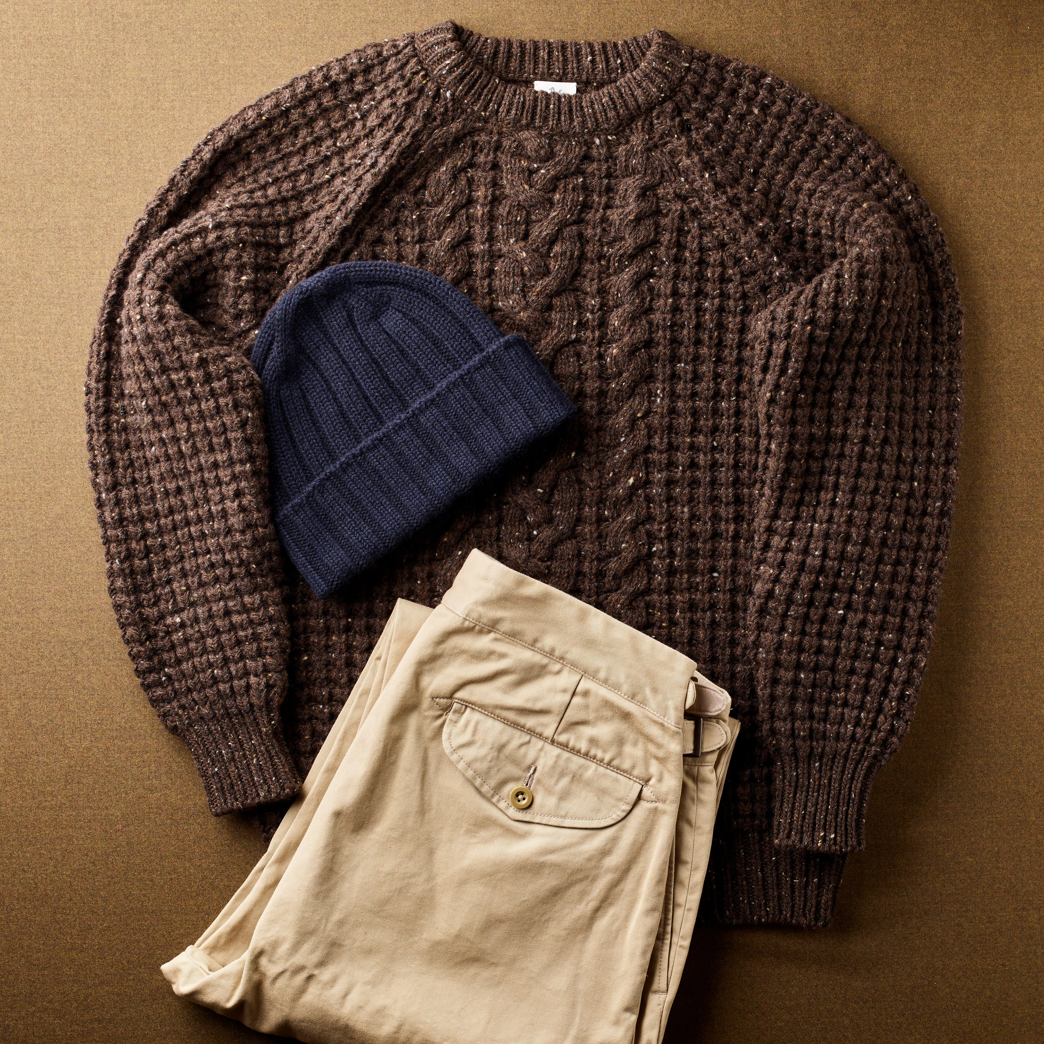 FOX x CORGI Brown Donegal Wool Prince of Wales Pullover