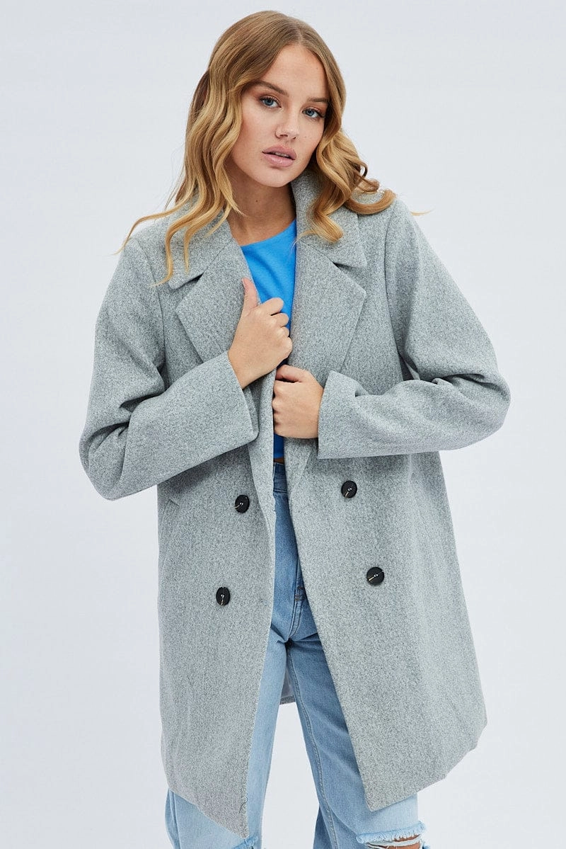 Grey Coat Longline Collared Long Sleeve