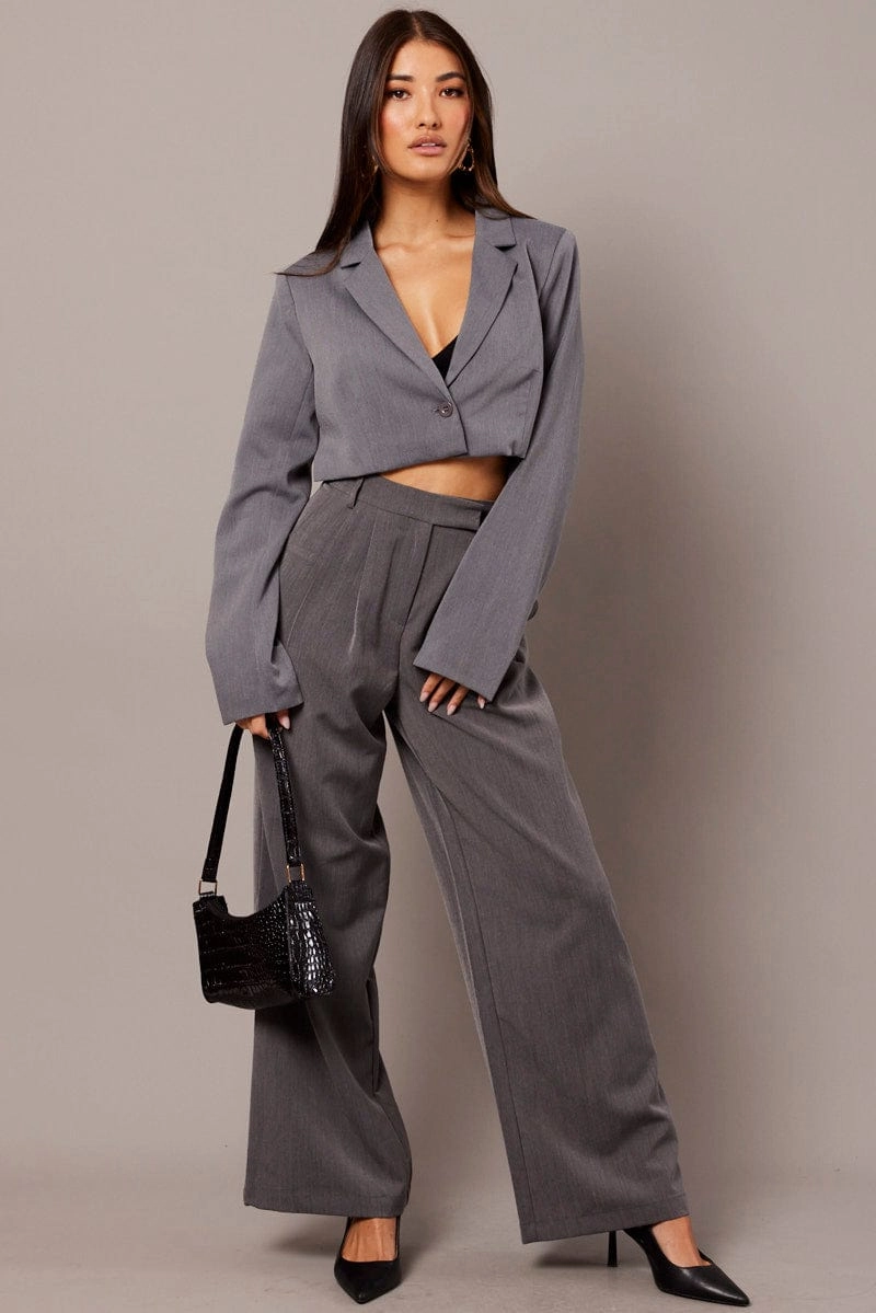 Grey Crop Blazer Jacket