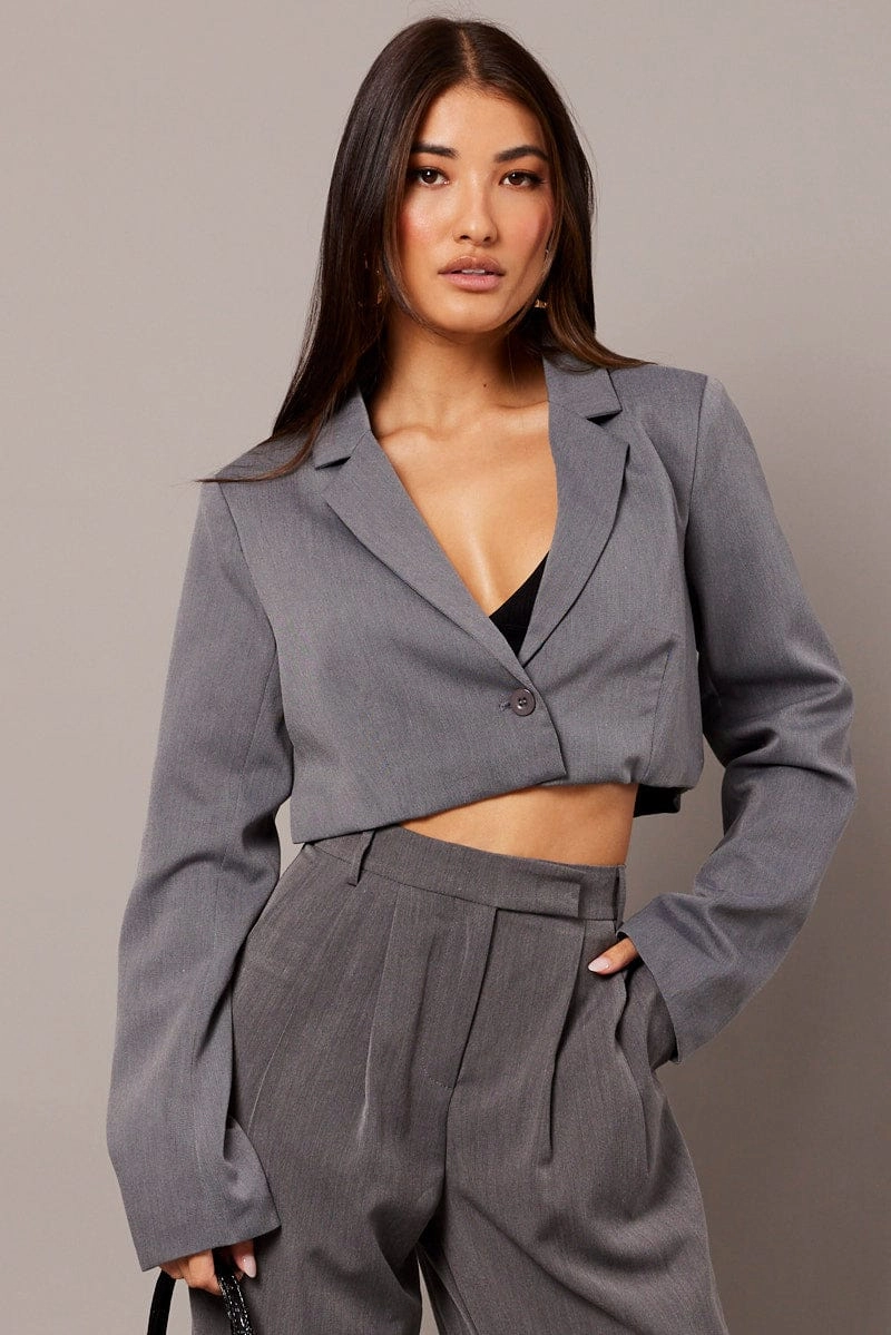 Grey Crop Blazer Jacket