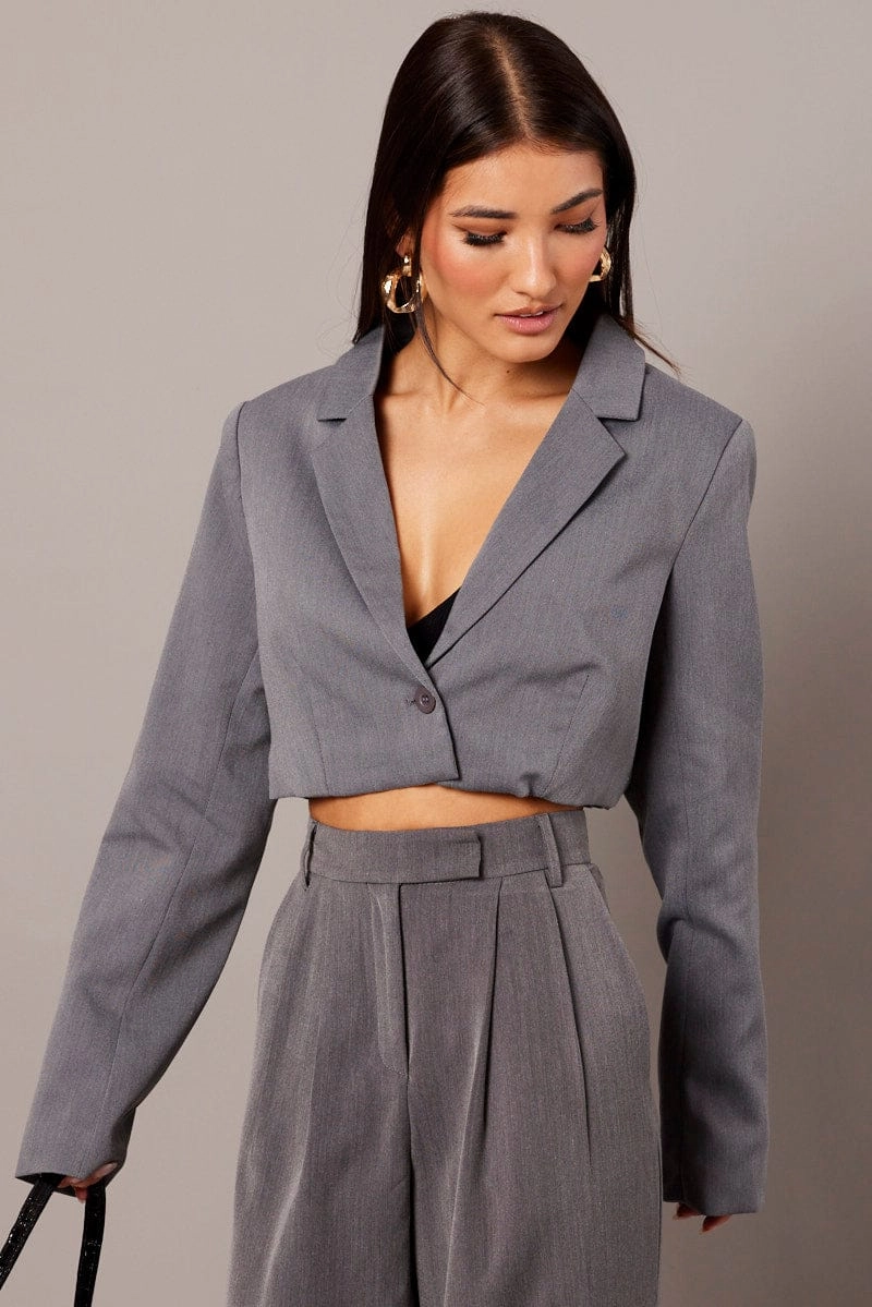Grey Crop Blazer Jacket
