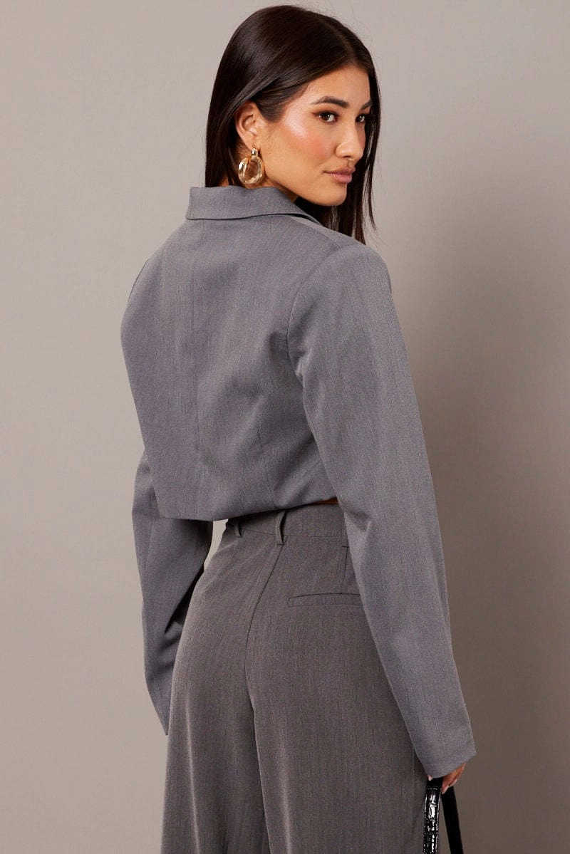 Grey Crop Blazer Jacket