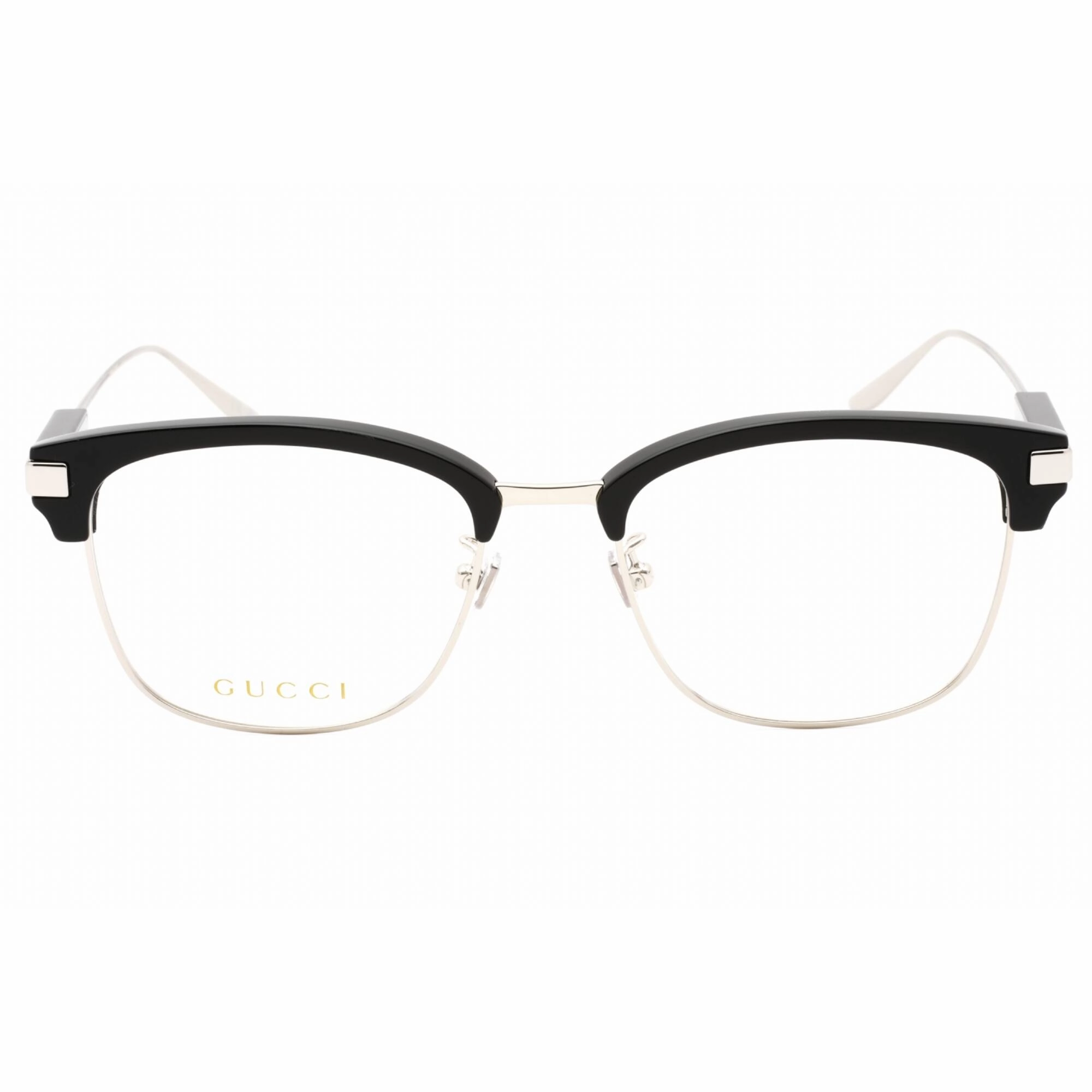 Gucci Men's Eyeglasses - Black-Silver Plastic Full Rim Pilot Frame | GG1439OK 001