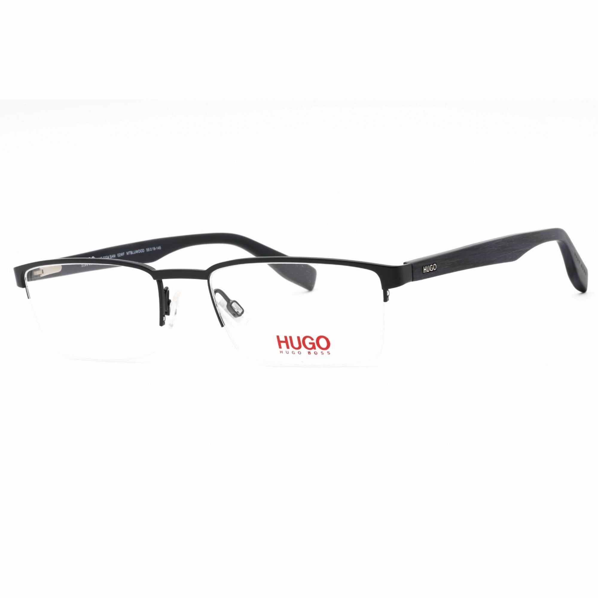 Hugo Men's Eyeglasses - Matte Blue Wood Rectangular Metal Frame | HG 0324 SAM 02WF 00