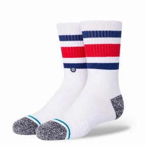 Kids' Crew Socks - Boyd St - White / Blue