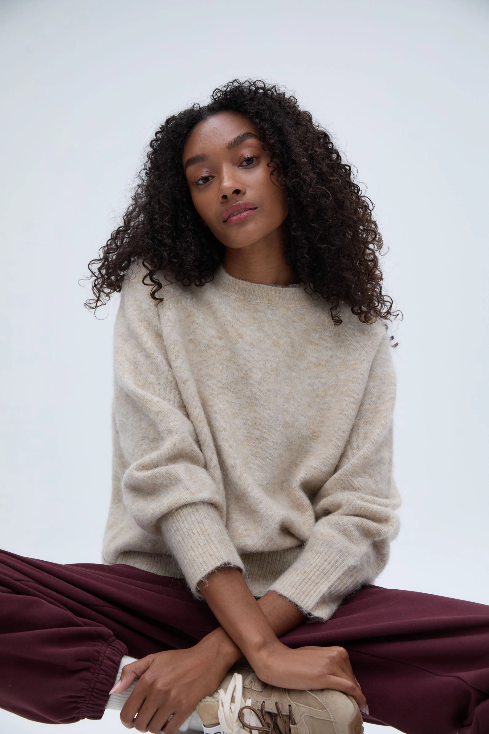 Knit Crew Neck Sweatshirt - Stone