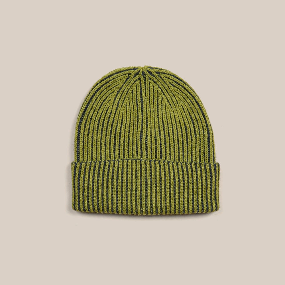 Knitted Merino Beanie - Green/Navy