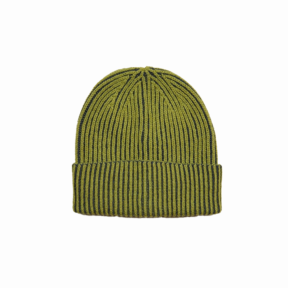 Knitted Merino Beanie - Green/Navy