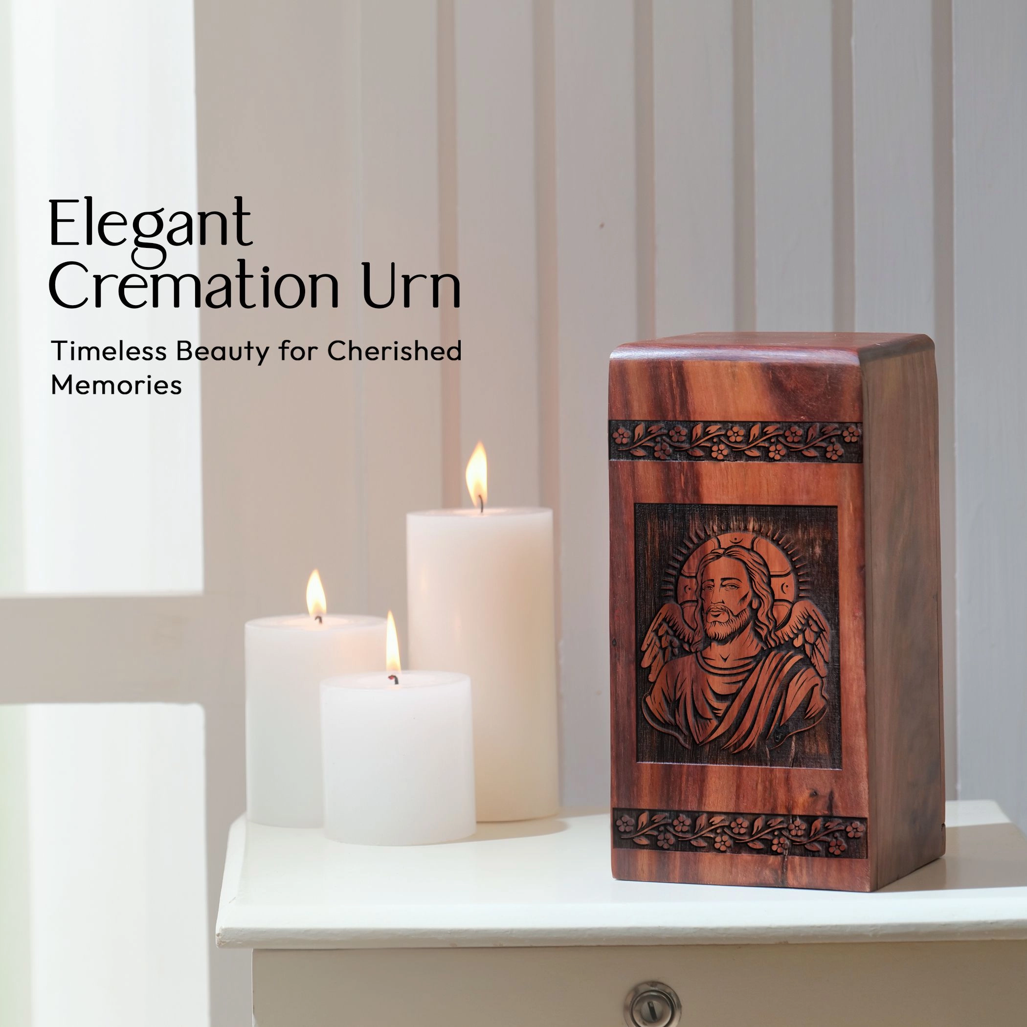 Large Wooden Jesus Urn for Adult Men Ashes - Funeral Cremation Urn