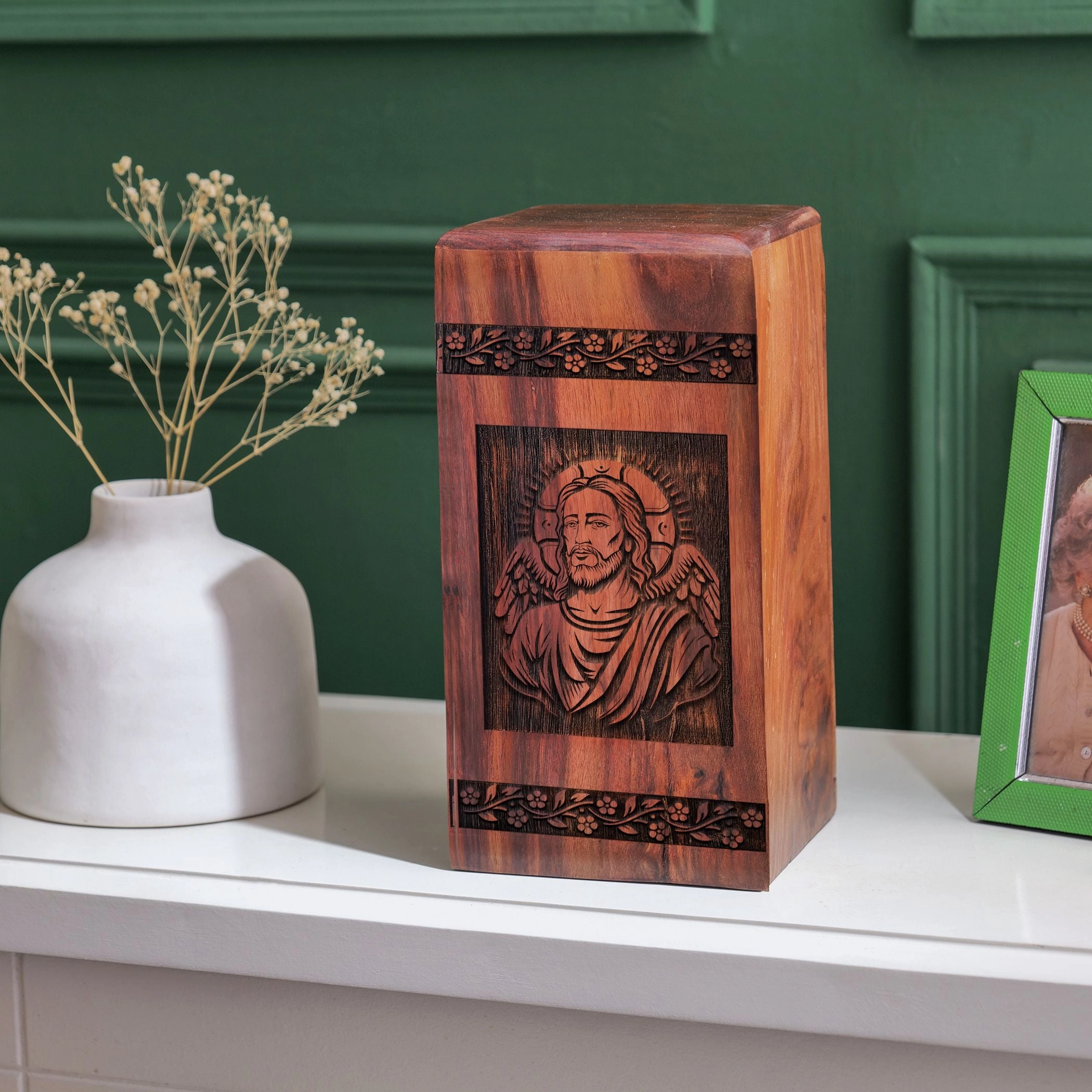 Large Wooden Jesus Urn for Adult Men Ashes - Funeral Cremation Urn