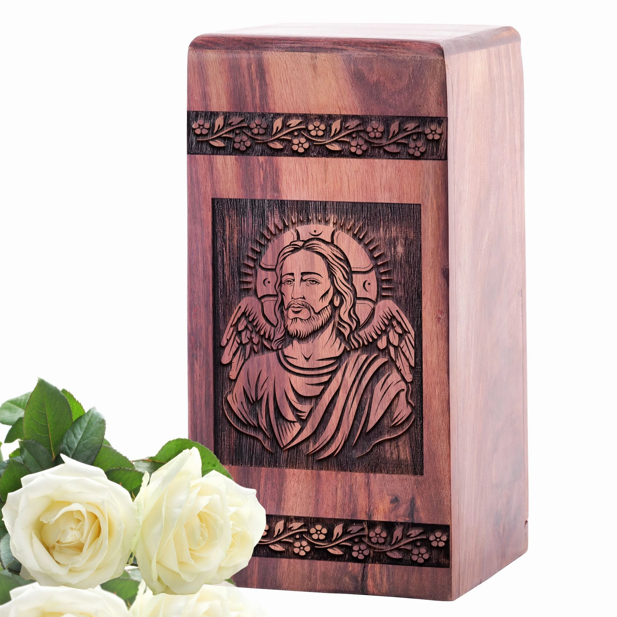 Large Wooden Jesus Urn for Adult Men Ashes - Funeral Cremation Urn