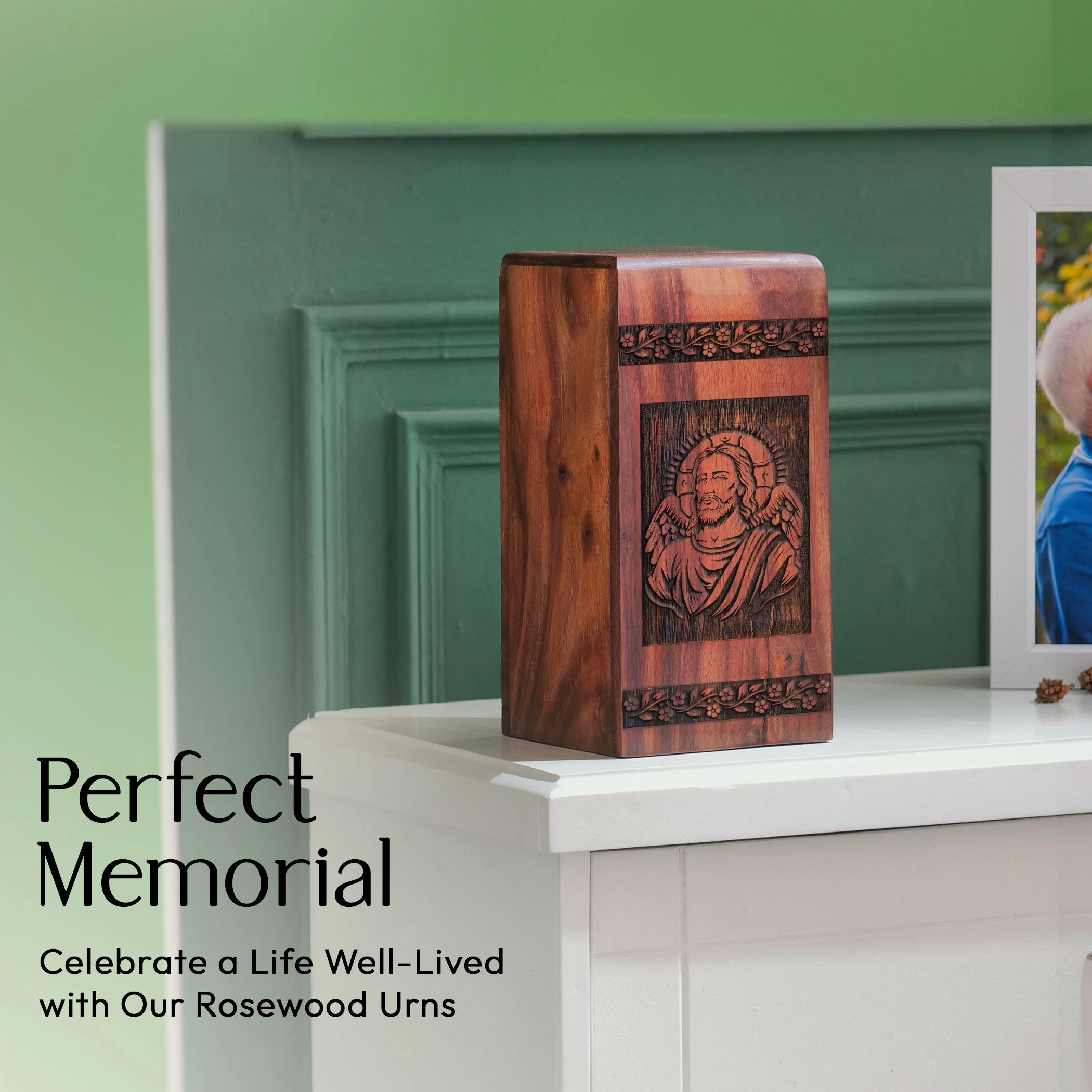 Large Wooden Jesus Urn for Adult Men Ashes - Funeral Cremation Urn
