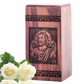 Large Wooden Jesus Urn for Adult Men Ashes - Funeral Cremation Urn