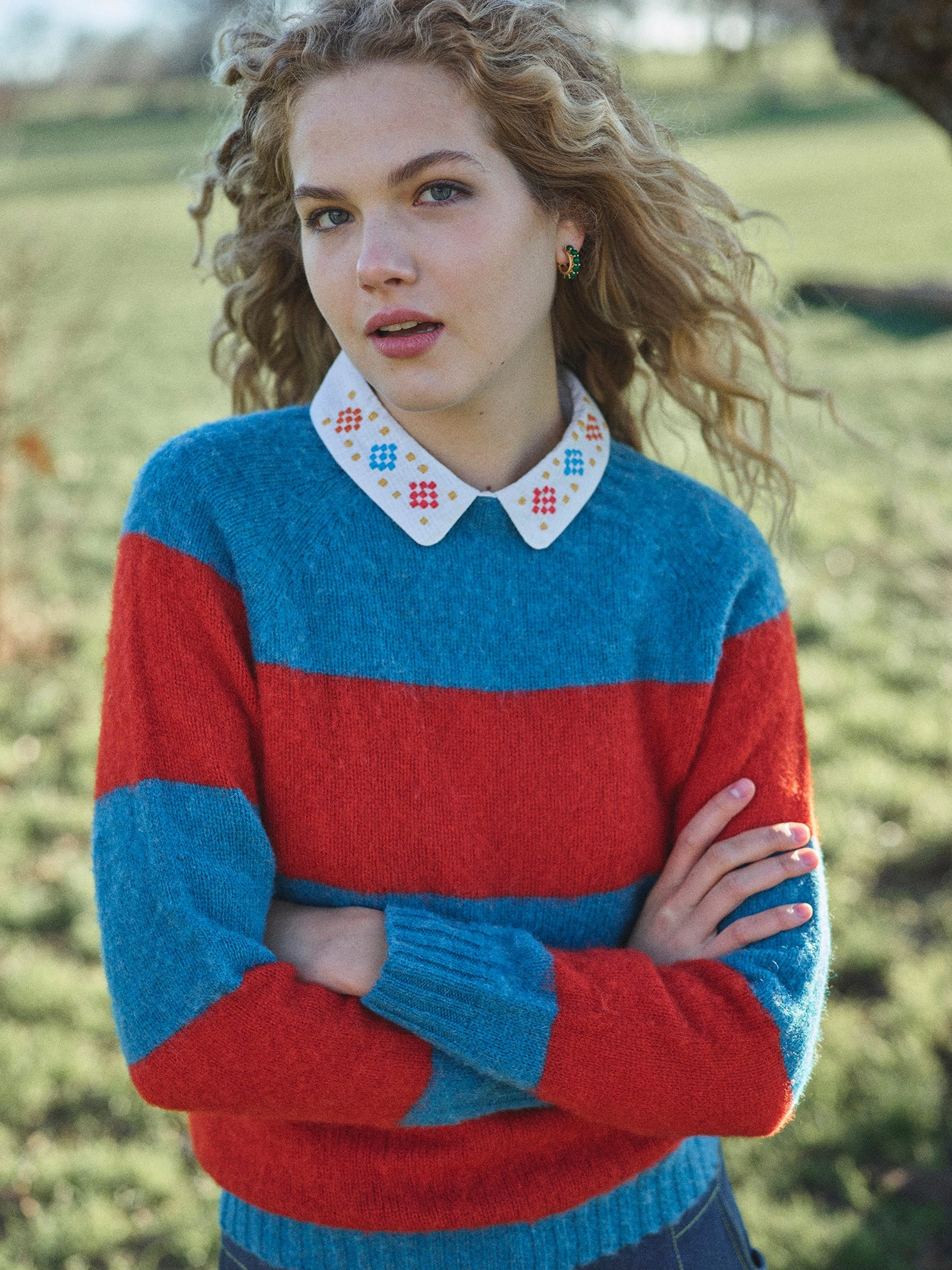 Lowie Blue   Red Stripe Scottish Jumper