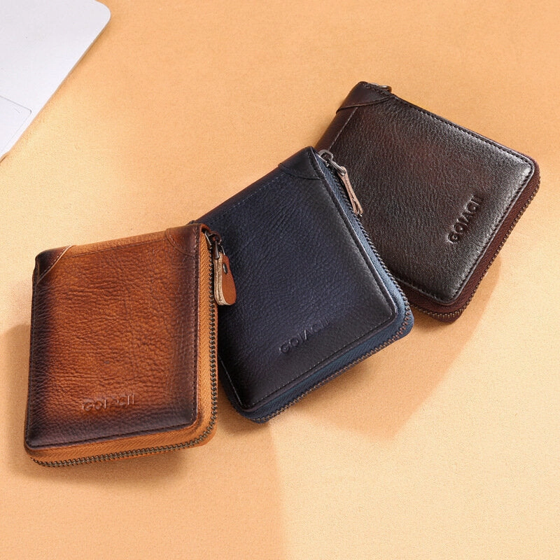 Men Genuine Leather RFID Anti-theft Multi-slot License Card Case Card Holder Wallet
