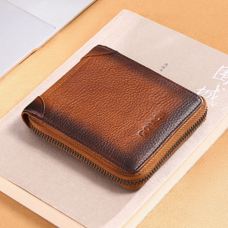 Men Genuine Leather RFID Anti-theft Multi-slot License Card Case Card Holder Wallet