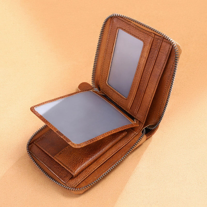 Men Genuine Leather RFID Anti-theft Multi-slot License Card Case Card Holder Wallet