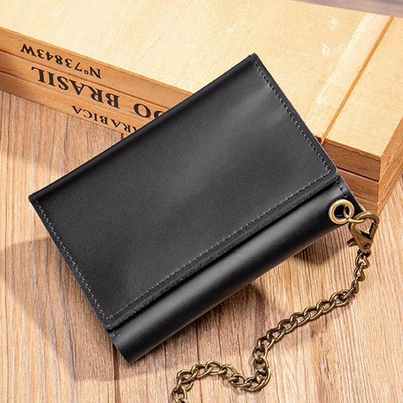 Men Genuine Leather Trifold RFID Blocking Antimagnetic Wallet Casual Short 6 Card Slot Card Holder Coin Purse
