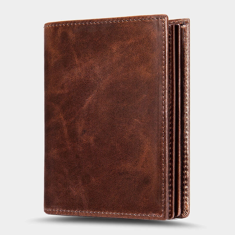 Men Oil Wax Leather Short Bifold RFID Anti-magnetic Wallets 16 Card Slot Thicken Driver License Card Holder Coin Purse