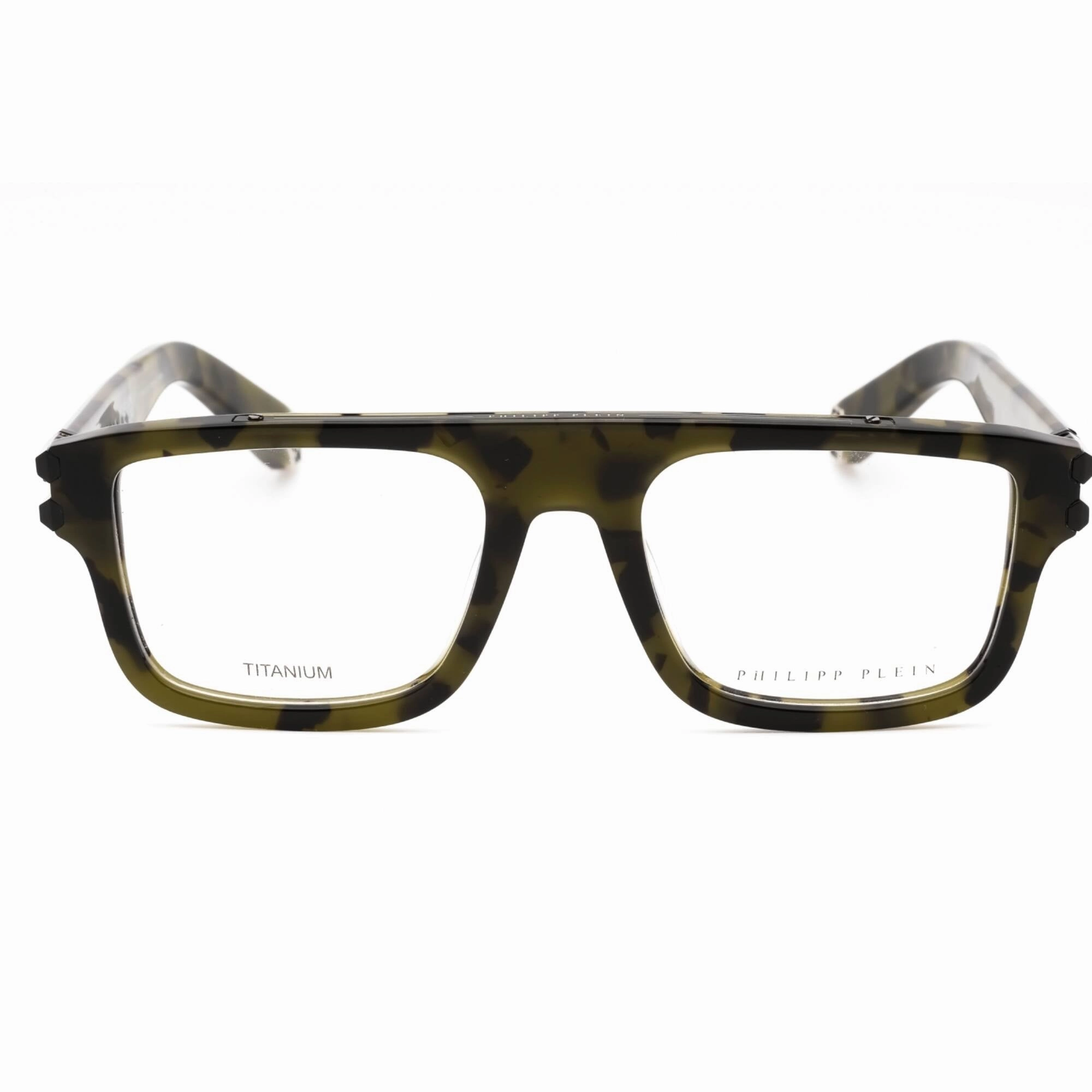 Philipp Plein Men's Eyeglasses - Shiny Green Havana Rectangular Frame | VPP021M 092I