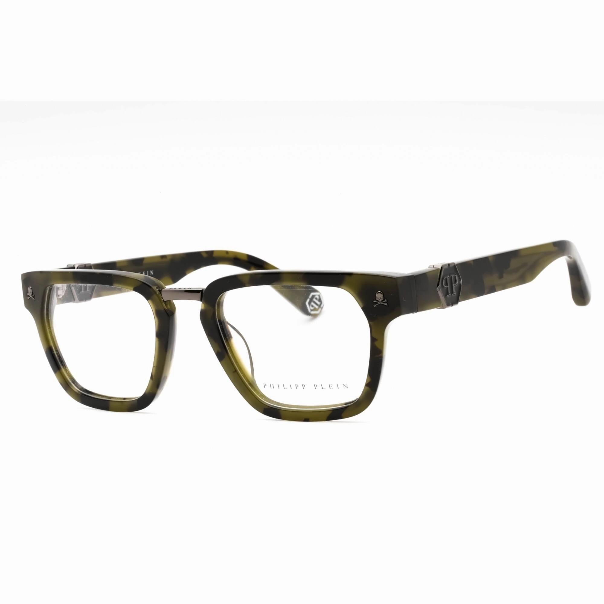 Philipp Plein Men's Eyeglasses - Shiny Green Havana Rectangular Frame | VPP055M 092I